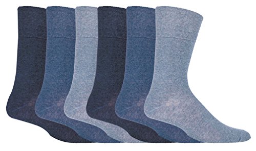 IOMI - 6er pack herren ohne gummi weitschaft baumwolle socken/diabetikersocken in 5 farben (IOMI Blau) von IOMI