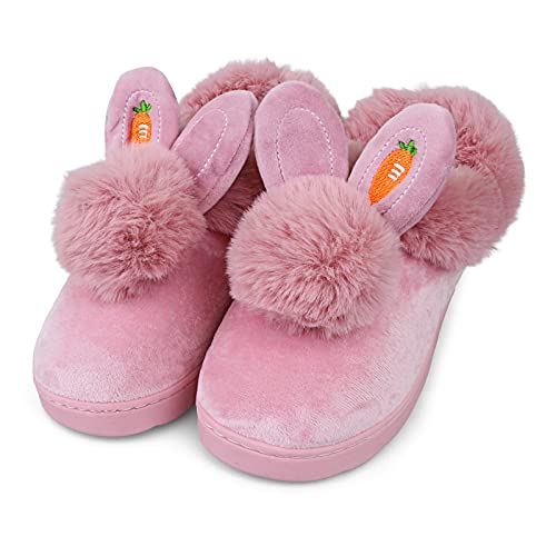 IONOKO Hausschuhe Mädchen Plüsch Flauschige Warme Süßer Hase Alles Inklusive Memory Foam Slipper Leicht Rutschfeste Bequem Flache Home Pantoffeln Rose EU 32 33 von IONOKO