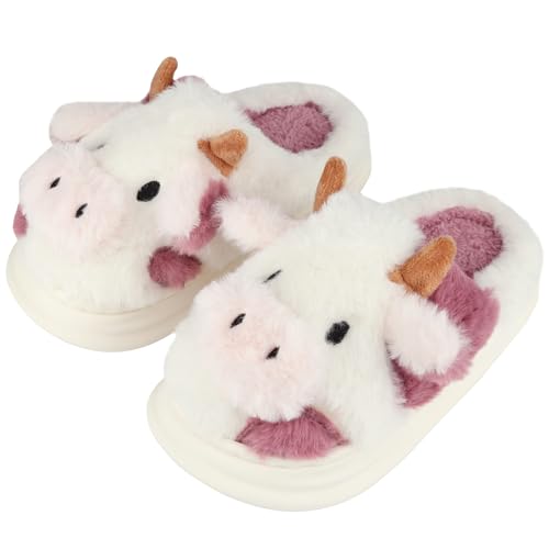 IONOKO Kuh Hausschuhe Mädchen Cow Slippers Plüsch Pantoffeln Tiere Niedliche Cartoon Hauspantoffeln Damen Winter Warme Home Pantoffeln von IONOKO