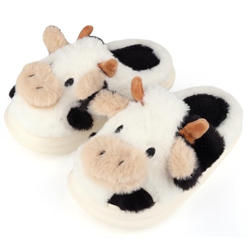 IONOKO Kuh Hausschuhe Mädchen Cow Slippers Plüsch Pantoffeln Tiere Niedliche Cartoon Hauspantoffeln Damen Winter Warme Home Pantoffeln von IONOKO