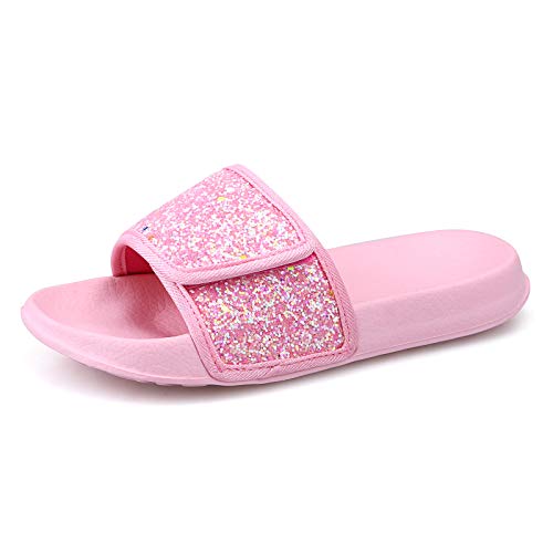 Mädchen Slide Sandalen Kinder Sommer Hausschuhe Badelatschen rutschfest Leicht Strand Funkeln Slipper Rosa 27 EU von IONOKO