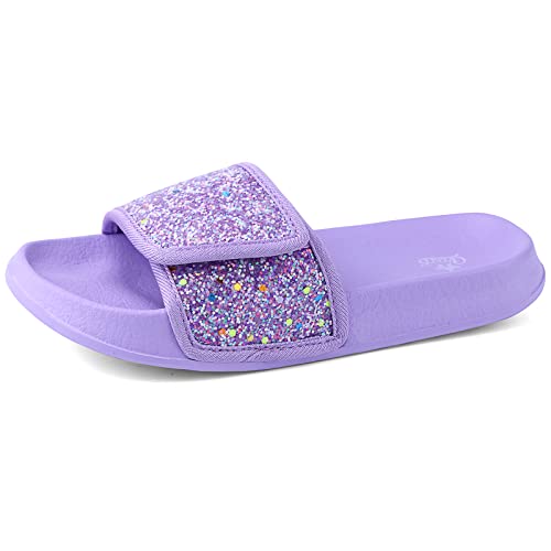 Mädchen Slide Sandalen Kinder Sommer Hausschuhe Badelatschen rutschfest Leicht Strand Funkeln Slipper Lila 26 EU von IONOKO