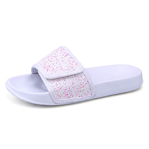 IONOKO Mädchen Slide Sandalen Kinder Sommer Hausschuhe Badelatschen Rutschfest Leicht Strand Funkeln Slipper Weiß 26 EU von IONOKO