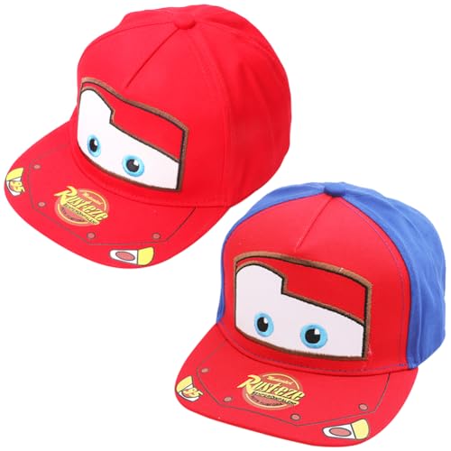 2 Stück Lightning Sommerhut, Cars Baseball Cap für Kinder ，Cartoon Hüten Baseball Cap，Einstellbare Baseballmützen Outdoor Sports Hut für Kinder Sport Sonnenschutz, A (Blau + Rot) von IOSCDH