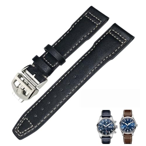 IOTUP 20 mm, 21 mm, 22 mm, Echtleder-Armband, passend für IWC-Pilotenuhr IW3777 Portofino Mark 18, schwarz, blau, braun, Herrenarmband, 20 mm, Achat von IOTUP