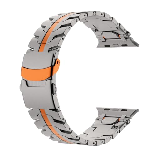 IOTUP Edelstahl-Uhrenarmband Entdecken Sie das Iron-Man-Metallband für Apple Watch Band S10 46 mm S10 42 mm Ultra 49 mm 45 mm 44 mm Uhrenarmbänder(Titanium orange buckle,S10 46mm) von IOTUP