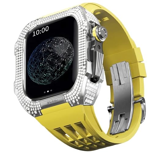 IOTUP Edles Titan-Gehäuse und Gummiband, kompatibel mit Apple Watch 44 mm, Titanlegierung Lünette und Fluorkautschuk-Armband für iWatch Serie 6/5/4/SE, 44 mm Umbauset, 44MM, Achat von IOTUP