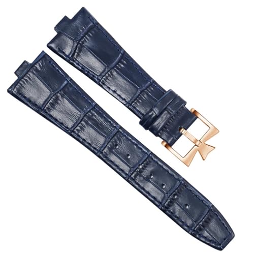 IOTUP Uhrenarmband aus echtem Leder für Vacheron Constantin Serie 4500 V, 5500 V, P47040, Edelstahlschnalle, 25 x 8, 25 x 7, Uhrenarmband (Farbe: Blau-Roségold, Größe: 25 mm-8 mm) von IOTUP