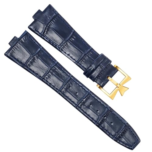 IOTUP Uhrenarmband aus echtem Leder für Vacheron Constantin Serie 4500 V 5500 V P47040 Edelstahlschnalle 25 x 8 25 x 7 Uhrenarmband (Farbe: Blau-Gold, Größe: 25 mm-8 mm) von IOTUP