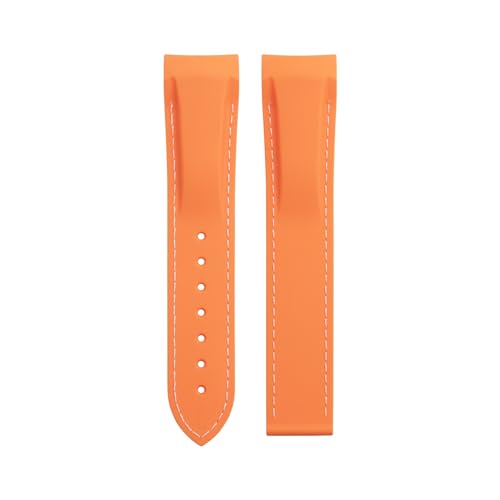 IOTUP Weiches, flexibles Gummi-Uhrenarmband für Omega-Armband Speedmaster Moonwatch Seamaster 300 AT150 Planet Ocean 600, Armband 20/21/22 mm, ohne Schnalle (Farbe: Orange-Weiß, Größe: 21 mm) von IOTUP