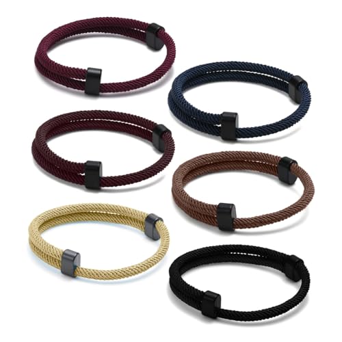 IOURVYA 6er Set Armbänder Herren Schwarz Segeltau Surferarmband: Handgemacht Surfer Armband Paracord für Männer und Damen Nautic Seil Armband Einstellbar Geflochtenes Armbänder von IOURVYA