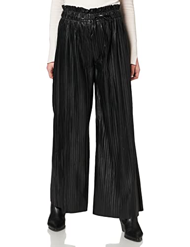 IPEKYOL Womens Elastic Waist Leather Pleated Trousers Pants, Black, 36 von IPEKYOL