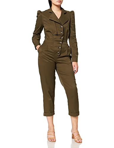 IPEKYOL Womens diagonal Fabric with Button Accessories Jumpsuit, Light Khaki, 38 von IPEKYOL