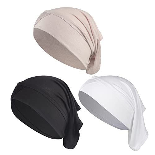 3 Stück muslimische innere Hijab Mützen FrauenKopf Wraps dehnbar Stirn Kreuz Hut Mädchen Turban Baumwolle atmungsaktiv Kopfbedeckung Beanie Cap unter Kopftuch Haarausfall Bandana Schlaf Hut von IPENNY