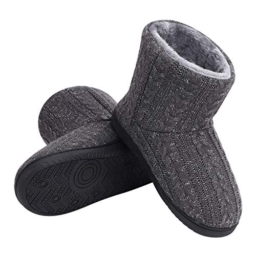 Damen Hausschuhe Stiefel Gestrickte Warme Plüsch Memory Foam Schuhe Winterschuhe mit Bowknot Bootie Hüttenschuhe Pantoffeln Baumwollschuhe Rutschfeste Feste Sohle Indoor Outdoor von IPENNY