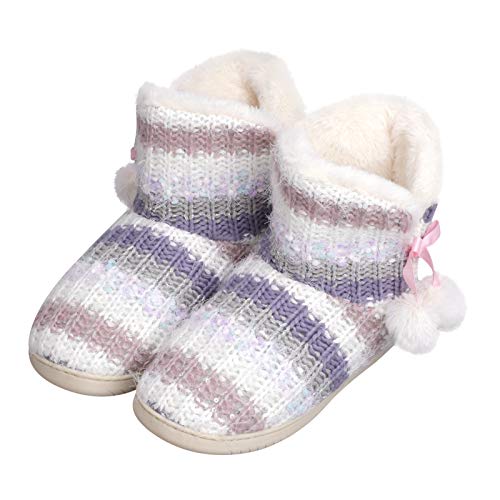 Damen Hausschuhe Stiefel Gestrickte Warme Plüsch Memory Foam Schuhe Winterschuhe mit Bowknot Bootie Hüttenschuhe Pantoffeln Baumwollschuhe rutschfeste Feste Sohle Indoor Outdoor von IPENNY