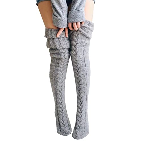 IPENNY 1 Paar Kniestrümpfe Overknee Lange Strümpfe Zopfstrick Damen Herren Dicke Warm Weich Oberschenkel hohe Socken Beinwärmer Kniesocken Leggings Atmungsaktiv Kniestrumpf Mädchen von IPENNY