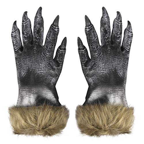 IPENNY 1 Paar Unisex Halloween Kostüm Tier Handschuhe Horror Skeleton Gloves Skull Handschuhe Haarige Hände Werwolf Klaue Requisiten Dämon Cosplay Golves Monster Ankleiden Party Zubehör von IPENNY