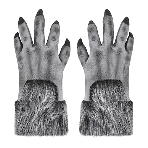 IPENNY 1 Paar Unisex Halloween Kostüm Tier Handschuhe Horror Skeleton Gloves Skull Handschuhe Haarige Hände Werwolf Klaue Requisiten Dämon Cosplay Golves Monster Ankleiden Party Zubehör von IPENNY