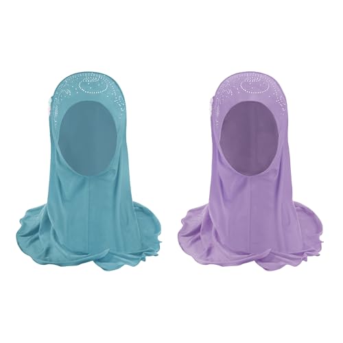IPENNY 2 Stück Mädchen Kopftuch Kinder Muslimischer Kleines Moslem Schal mit Blumen Arabien Islamische Kopfkappe Kleidung Sommer Stretch Kopfbedeckung Haartuch von IPENNY