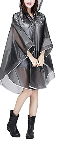 IPENNY Damen Regenponcho mit Kapuze Regencape Regenjacke Lange Regenmantel Regenumhang Wasserdicht Winddicht Regen Kleidung Sportausrüstung Reise Fahrrad Motorrad Wandern Outdoor Camping Aktivität von IPENNY