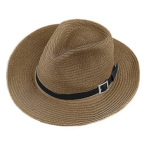 IPENNY Unisex Stroh Panamahut Fedora Strandhut Sonnenhut Bogarthut UPF 50+ Roll Up Sommerhut breite Krempe Sommer Reise Faltbar Hut Traveller Strandmütz von IPENNY
