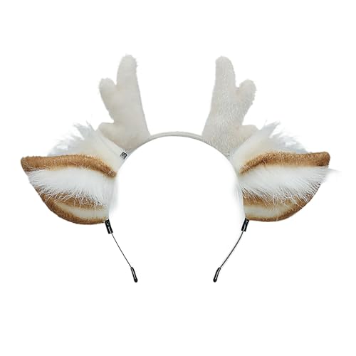 Weihnachtliches Geweih Haarreif Plüsch Rentier Stirnband Rentiergeweih Haarschmuck Mädchen Kopfschmuck Accessoire Halloween Kostüme Zubehör für Karneval Fasching Mottoparty von IPENNY