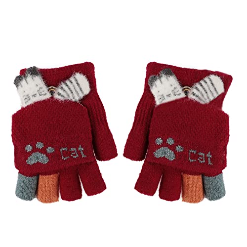 Winter Handschuhe Fingerhandschuhe Kinder Warme Verdicken Strickhandschuhe Halbfinger Fingerlose Fäustling Student Schreiben Halbe Finger mit Flip Top Gloves von IPENNY