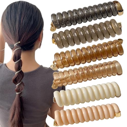 6 x Spiralhaargummis, Telefondraht, Haargummis, Handyschnur, einfarbig, elastische Haarbänder, Spulenhaarbänder für Damen und Mädchen, dickes Haar, Pferdeschwanz-Halter, modisches Haar-Accessoire von IPEWOEF