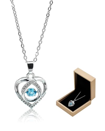IPNSDON 1 Halskette 925 Silber Damen Blauer Geburtsstein-Anhänger Herz-Halskette 45 cm lang Schmuckgeschenk von IPNSDON