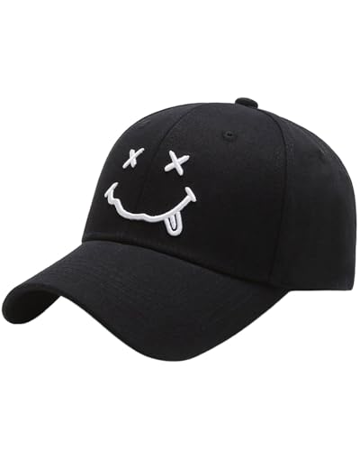 IPNSDON 1 Stück Baseballkappe Klassische Baseballkappe aus Baumwolle mit Stickerei,Baseballkappe mit aufgesticktem Smiley-Gesicht und verstellbarem Sonnenschutz,Herren-,Damen- und Sport-Outdoor-Kappe von IPNSDON