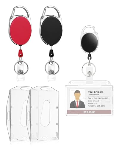 IPNSDON 2 Kartenhalter, 2 starre Plastikkartenhalter, 2 weiche ID-Kartenhalter, transparenter starrer Plastikkartenhalter mit 2 ovalen, leicht zu öffnenden Clips für Kartenhalter, Schlüsselkarten von IPNSDON