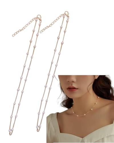 IPNSDON 2 Paare mit Schlüsselbein Perlenkette Damen Süßwasserperlen Goldene Perlenkette, Brautjungfer Hochzeit Prom Perlenkette, Mädchen Perlenschmuck von IPNSDON
