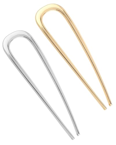 IPNSDON 2Pcs große U-förmige Haarnadeln aus Metall, französischer Dutt, geeignet für Damen- und Mädchenfrisuren, geeignet für Abschlussfeiern, Zeremonien, exquisite Anlässe (Gold, Silber) von IPNSDON