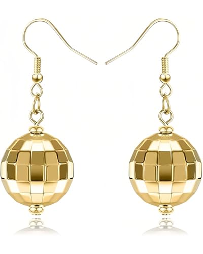 IPNSDON 2er-Pack Disco-Kugel-Ohrringe, goldene 80er-Jahre-Disco-Kugel-Ohrringe, Punk-Disco-Kugel-Schmuck, Ohrringe für Frauen und Mädchen von IPNSDON
