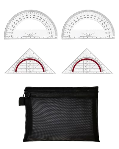 IPNSDON Zwei Dreieckslineale, 2 Winkelmesser, zum Messen von Winkeln, Zeichnen von Kreisen Mit Papiertasche,Geeignet für Schule Büro, Designer Zeichnungen von IPNSDON