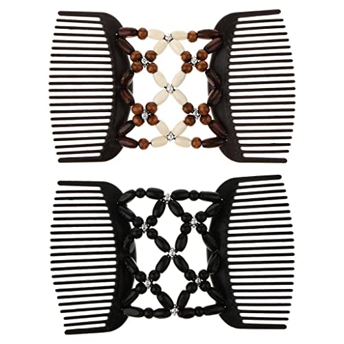 IPOTCH 2x Stretch Doppel Haarkämme Einsteckkamm Steckkamm Haarklammer Haarspangen für Damen und Mädchen, Schwarz, Kunststoff, Lockig, 2 Stück von IPOTCH