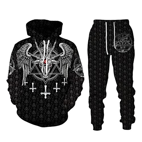 IPOVOQ 3D-bedrucktes Trainingsanzug-Set für Herren Wikinger-Hoodies und Joggerhosen-Set 2-teiliges Set Lässiges Kapuzen-Sweatshirt-Set von IPOVOQ