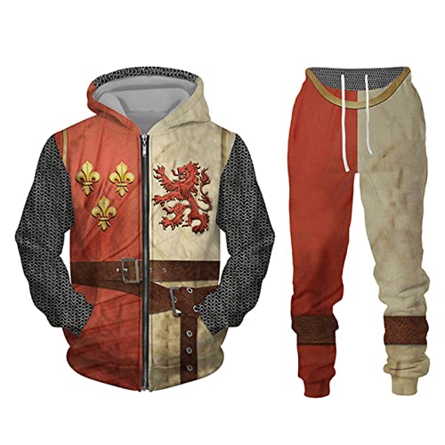 IPOVOQ Herren Trainingsanzug Set Tempelritter 3D gedruckt Reißverschluss Hoodie und Jogger Hose Anzug Zweiteiliges Set Casual Kapuze Sweatshirt Set von IPOVOQ