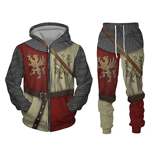 IPOVOQ Herren Trainingsanzug Set Tempelritter 3D gedruckt Reißverschluss Hoodie und Jogger Hose Anzug Zweiteiliges Set Casual Kapuze Sweatshirt Set von IPOVOQ