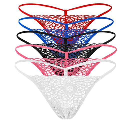 IPUDIS String mit Blumenspitze für Damen Niedrige Taille Tangas T-Back-Schlüpfer String-Höschen Weiche Dehnbare Unterwäsche Hipster-Bikini 3Er-Pack Multipack XL von IPUDIS