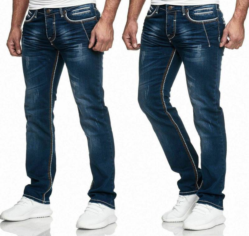 IProfash Regular-fit-Jeans STRAIGHT Herren Jeans Slim Fit Stretch Hose DICKE NAHT NEU von IProfash