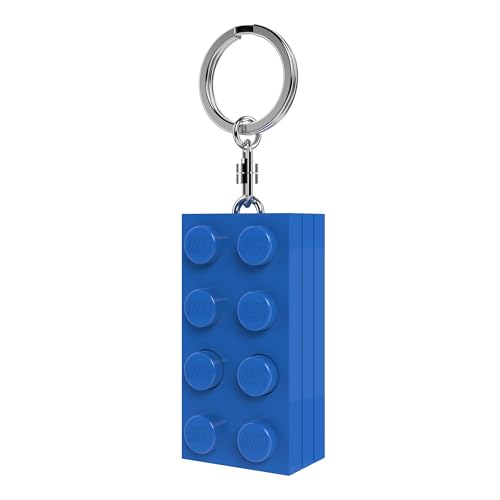 LEGO 2x4 Brick Schlüsselanhänger mit LED-Taschenlampe – ca. 7,6 cm großer blauer Baustein (KE234HB) – Geschenk für Kinder & Fans – Batterien enthalten – langlebiger Metallring von IQ