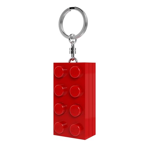 LEGO 2x4 Brick Schlüsselanhänger mit LED-Taschenlampe – ca. 7,6 cm großer roter Baustein (KE234HR) – Geschenk für Kinder & Fans – Batterien enthalten – langlebiger Metallring von IQ