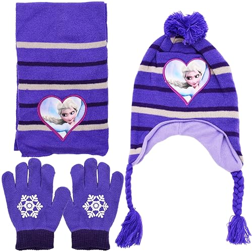 IQEPXTGO Fro-zen Kinder Mütze Schal und Handschuh Set Elsa Mädchen Kinder Mütze Set Baby Mütze Warme Winter Beanie Hut Handschuhe runder Schal Set für Kinder 3-8 Jahre（E） von IQEPXTGO