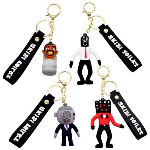 IQEPXTGO Skibidi Toilet Schlüsselanhänger Skibidi Toilet Keychain 4pcs Cartoon PVC Schlüsselanhänger Key Rings Schultasche Pendant Hanging Ornament Dekoration Geschenke für Kinder von IQEPXTGO