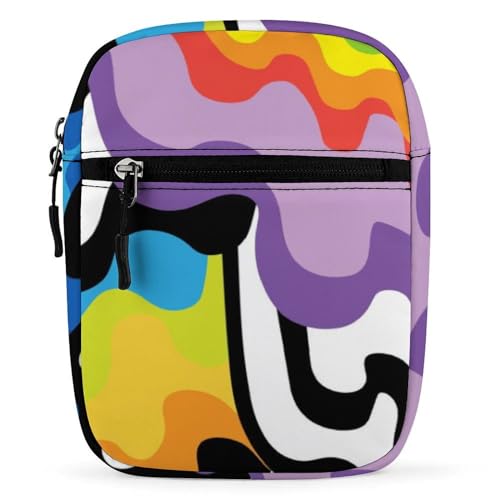IQOPPEDR Abstrakte Regenbogen-Mini-Kuriertasche, kleine Umhängetasche, bunte Umhängetasche, Umhängetasche mit verstellbaren Trägern, Siehe Abbildung, Einheitsgröße von IQOPPEDR