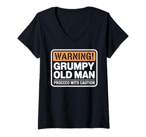 Damen Lustiges Geschenk mit Aufschrift "Grumpy Old Man Warning Proceed With Caution" T-Shirt mit V-Ausschnitt Damen Lustiges Geschenk mit Aufschrift "Grumpy Old Man Warning Proceed With Caution" T-Shirt mit V-Ausschnitt von IQTEE
