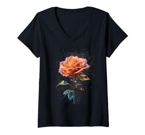 Damen Magische Rosen-T-Shirts mit lustiger Grafik T-Shirt mit V-Ausschnitt von IQTEE