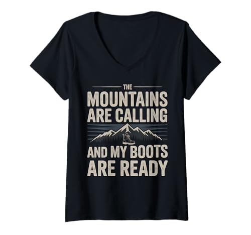 Damen Mountains Are Calling My Boots Are Ready Hiking Geschenk T-Shirt mit V-Ausschnitt Damen Mountains Are Calling My Boots Are Ready Hiking Geschenk T-Shirt mit V-Ausschnitt von IQTEE